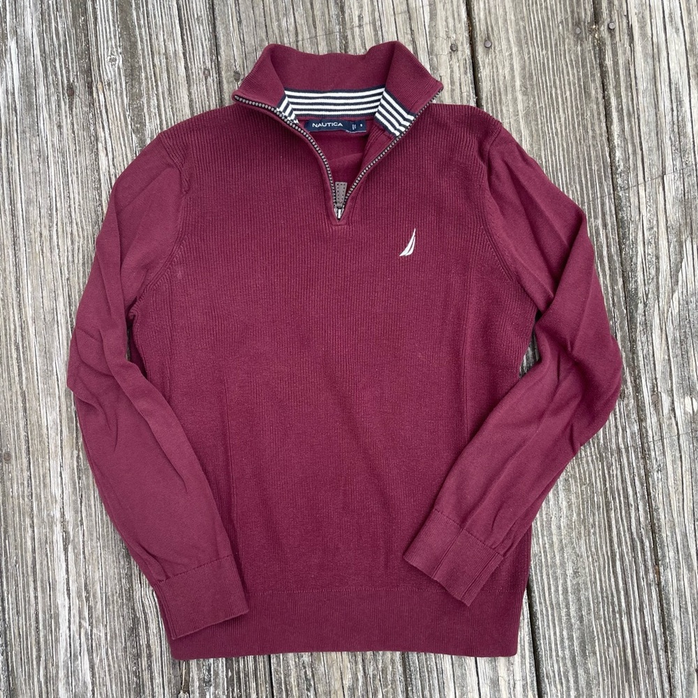 Nautica Red Zip Up Sweater with Sailboat Logo